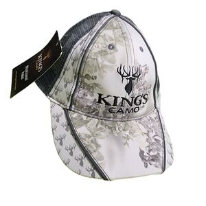 Kings Camo Snow Shadow Trucker Hat Mesh Back Snapback Hunting Cap Grey White NEW